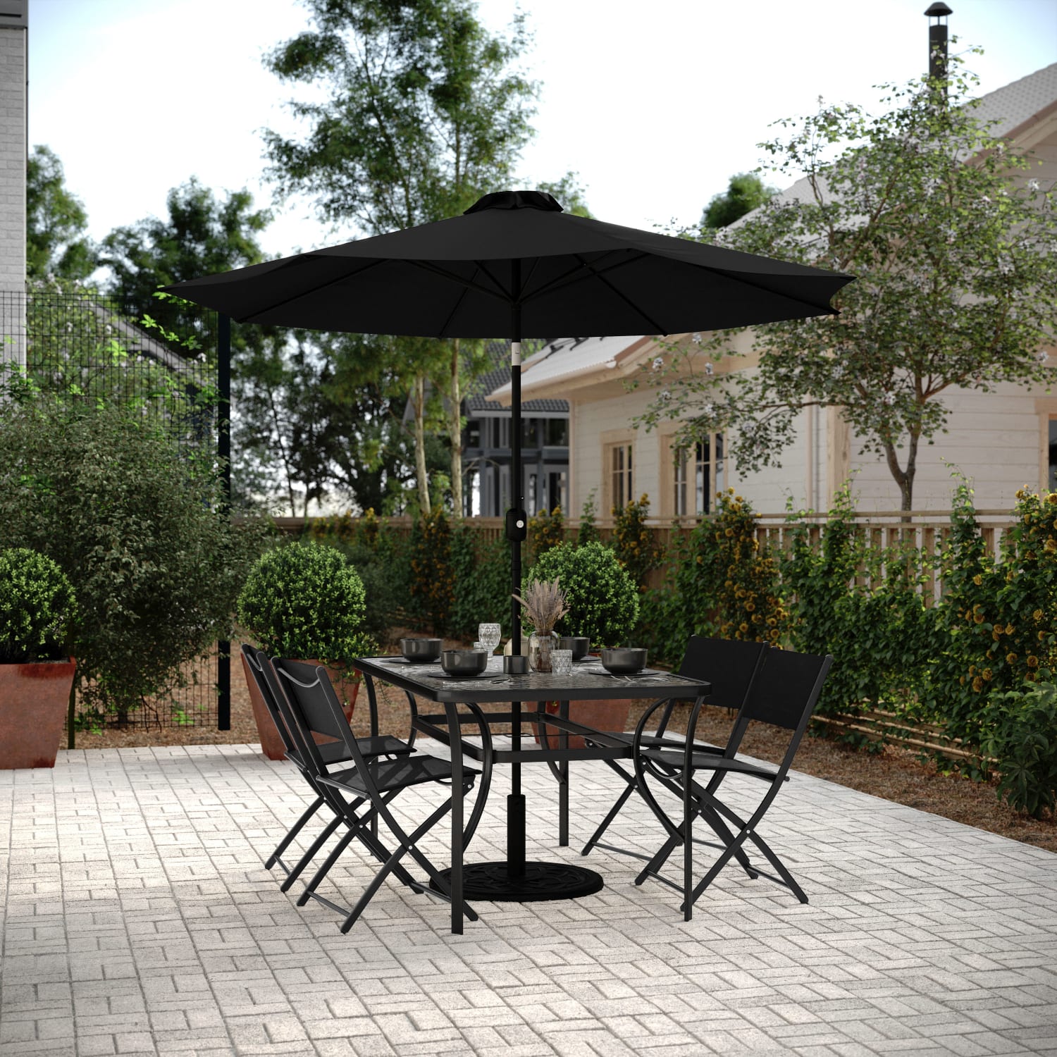 Flash Furniture Brazos Series Outdoor 4pcs Folding Chair with Flex Comfort Material and Metal Frame, Black - Image 4