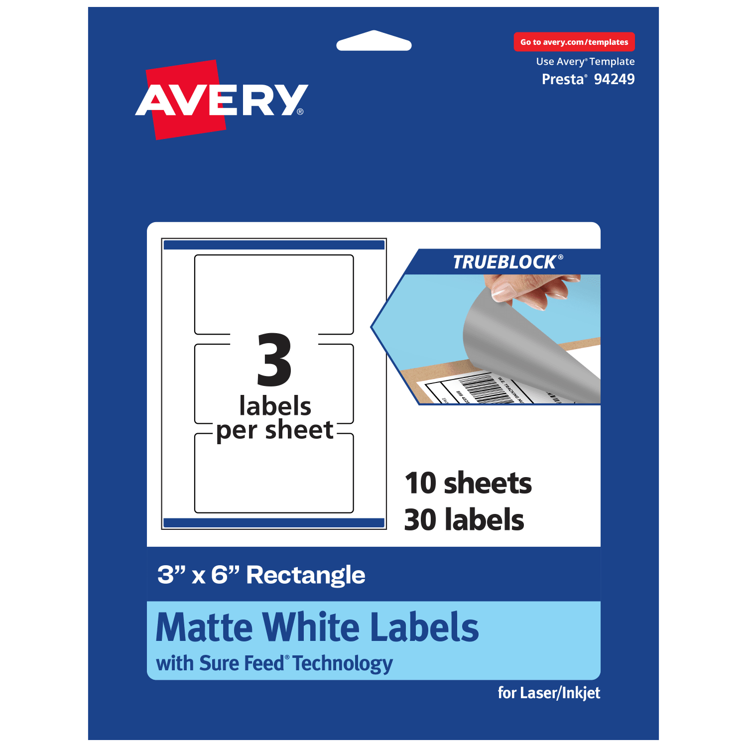 Avery Print-To-The-Edge TrueBlock Labels With Sure Feed, 94249-TWMP10, Rectangle, 3in x 6in, Matte White, Pack Of 30 - Image 3