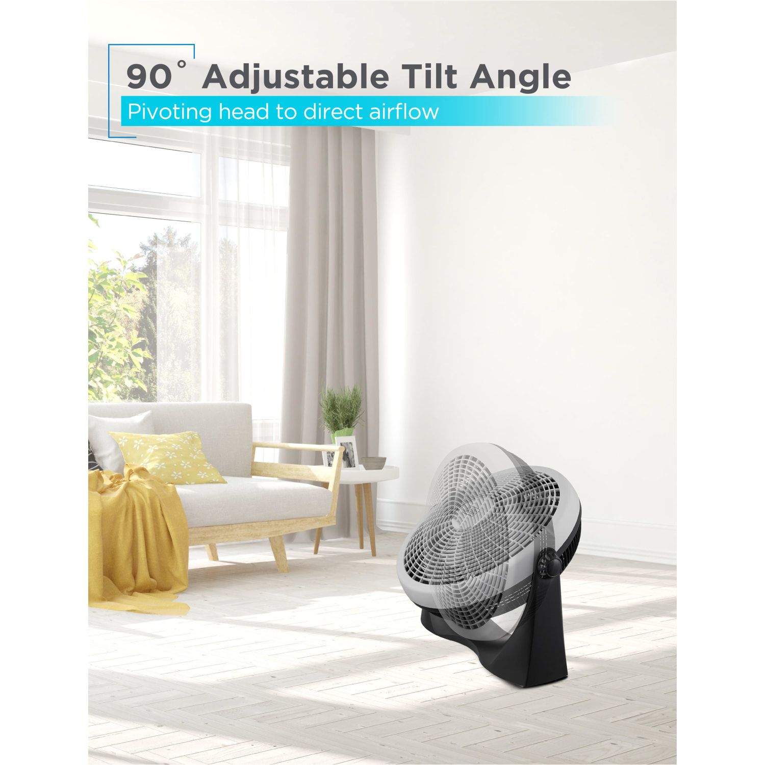 Black+Decker High Velocity 16in Floor Fan, 19-3/16inH x 20-9/16inW x 6-7/16inD, White - Image 3