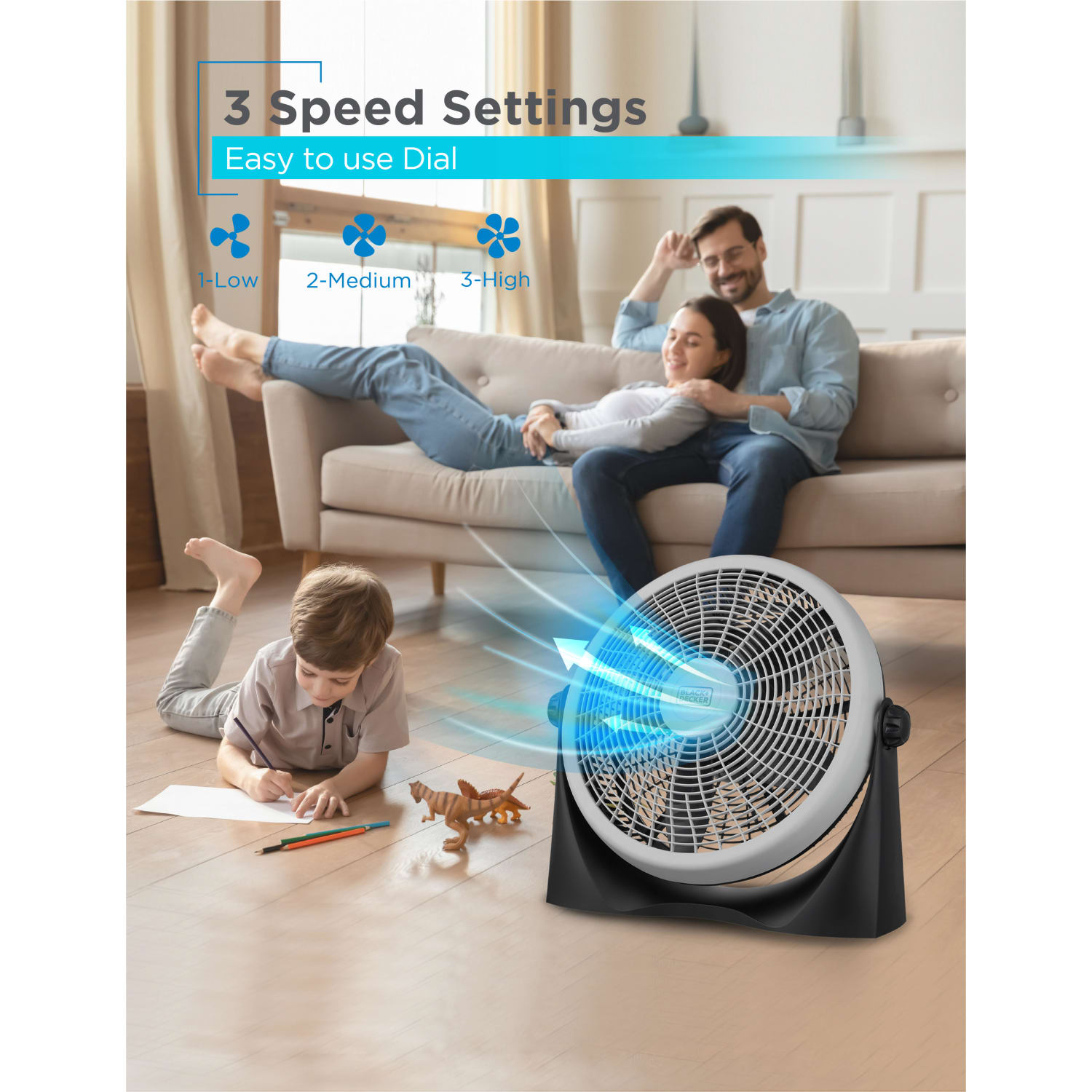 Black+Decker High Velocity 16in Floor Fan, 19-3/16inH x 20-9/16inW x 6-7/16inD, White - Image 4