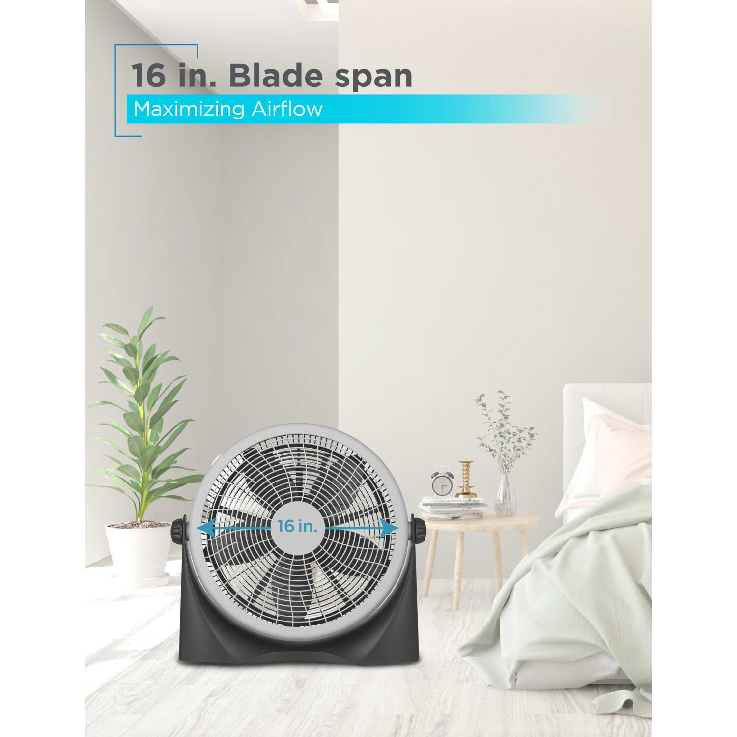 Black+Decker High Velocity 16in Floor Fan, 19-3/16inH x 20-9/16inW x 6-7/16inD, White - Image 5