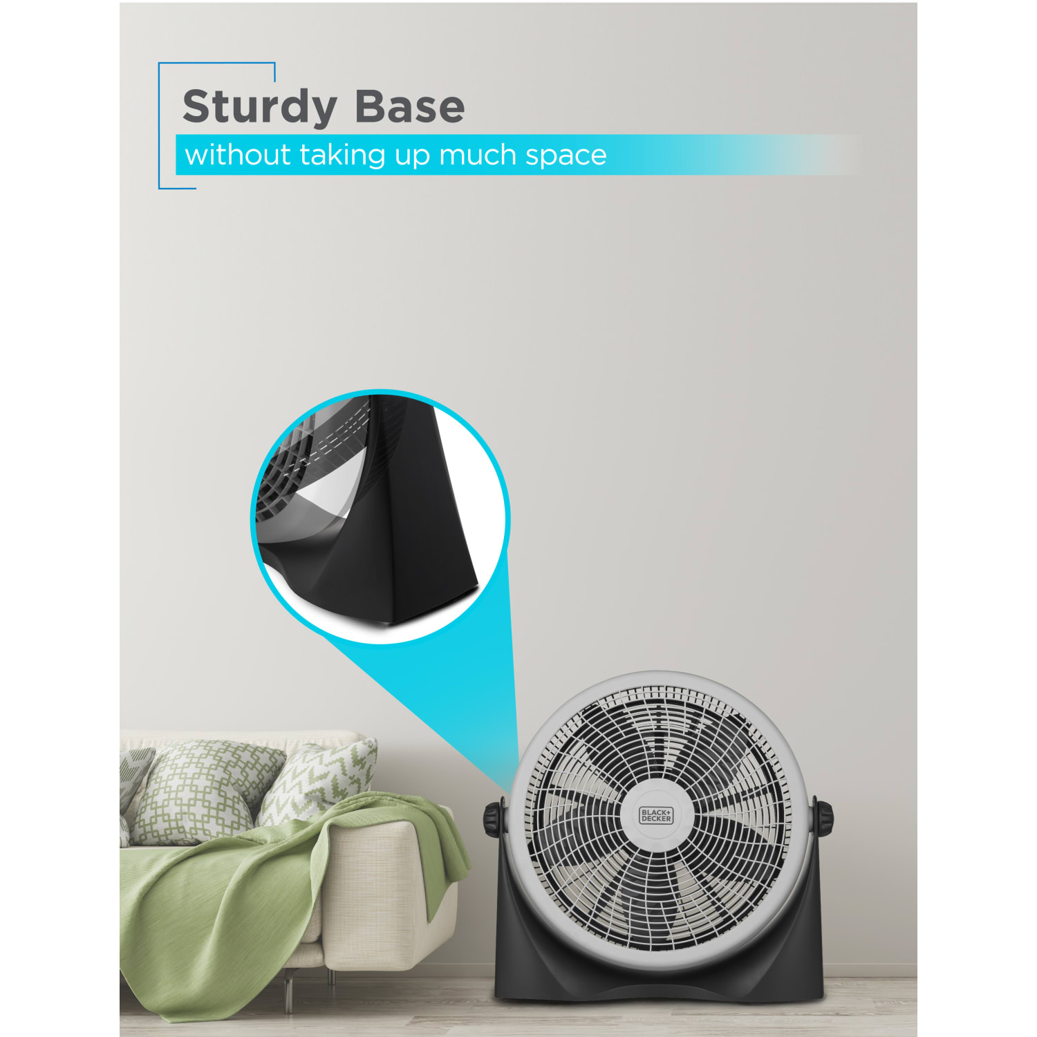 Black+Decker High Velocity 16in Floor Fan, 19-3/16inH x 20-9/16inW x 6-7/16inD, White - Image 6