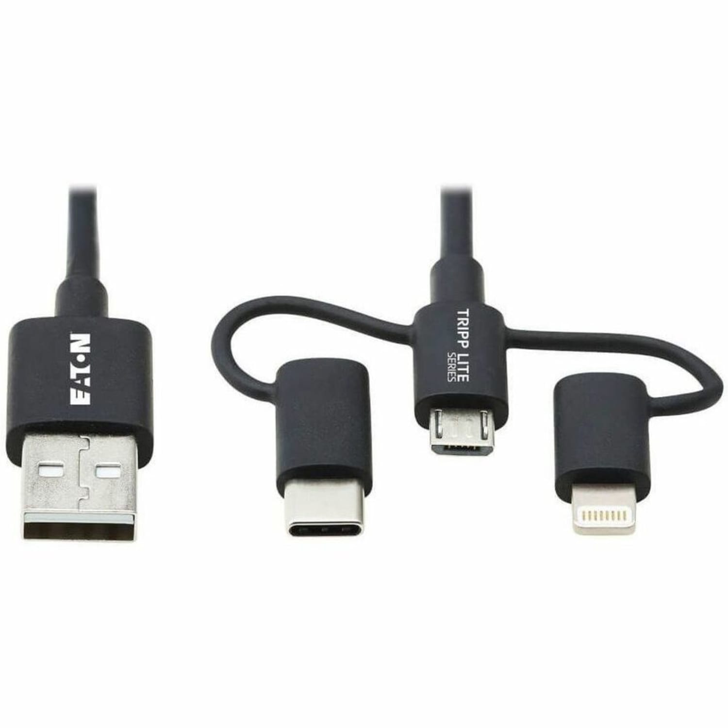 Tripp Lite USB-A to Lightning, USB Micro-B and USB-C Sync/Charge Cable, Black, 6 ft. - First End: 1x Type A Male USB - M101006LMCBK