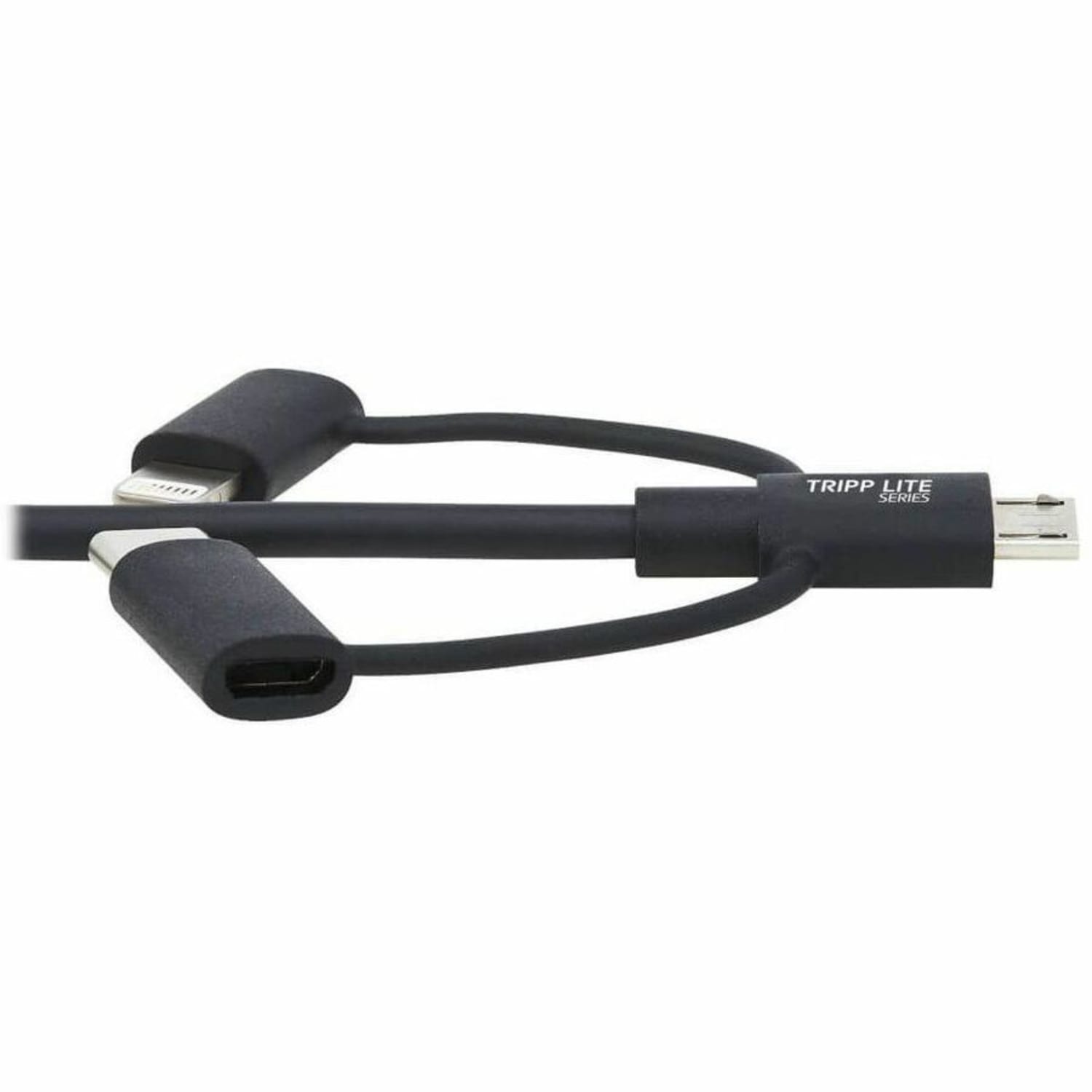 Tripp Lite USB-A to Lightning, USB Micro-B and USB-C Sync/Charge Cable, Black, 6 ft. - First End: 1 x Type A Male USB - Second End: 1 x Type C Male USB, Second End: 1 x Type B Male Micro USB, Second End: 1 x Lightning Male Proprietary Connector - Image 4