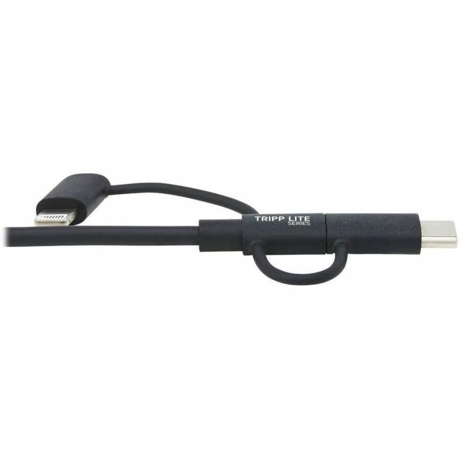 Tripp Lite USB-A to Lightning, USB Micro-B and USB-C Sync/Charge Cable, Black, 6 ft. - First End: 1 x Type A Male USB - Second End: 1 x Type C Male USB, Second End: 1 x Type B Male Micro USB, Second End: 1 x Lightning Male Proprietary Connector - Image 5