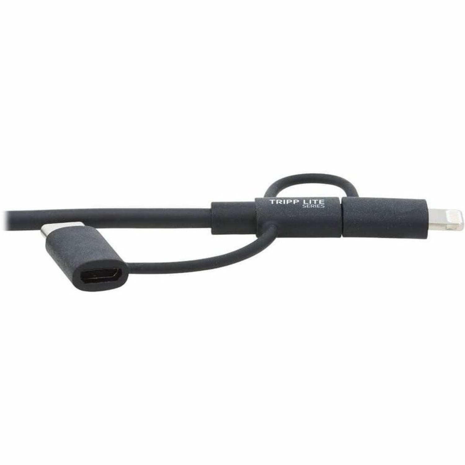 Tripp Lite USB-A to Lightning, USB Micro-B and USB-C Sync/Charge Cable, Black, 6 ft. - First End: 1 x Type A Male USB - Second End: 1 x Type C Male USB, Second End: 1 x Type B Male Micro USB, Second End: 1 x Lightning Male Proprietary Connector - Image 6