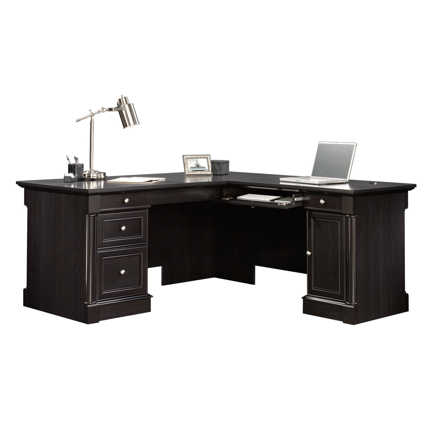 Sauder Palladia 66inW L-Shaped Corner Desk, Wind Oak - Image 4
