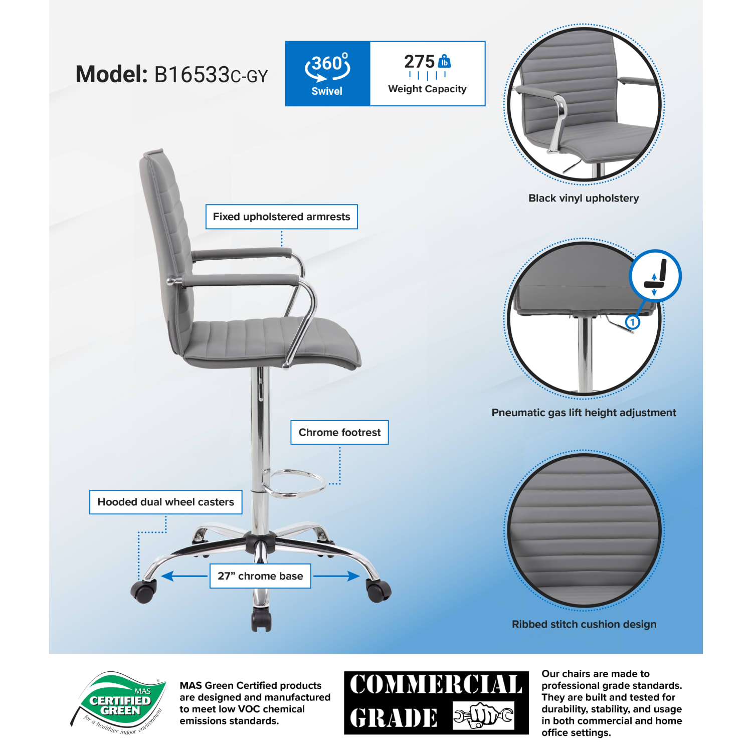 Boss Office Products Drafting Stool GrayChrome PopularChairscom Boss Office Products Drafting Stool GrayChrome PopularChairscom