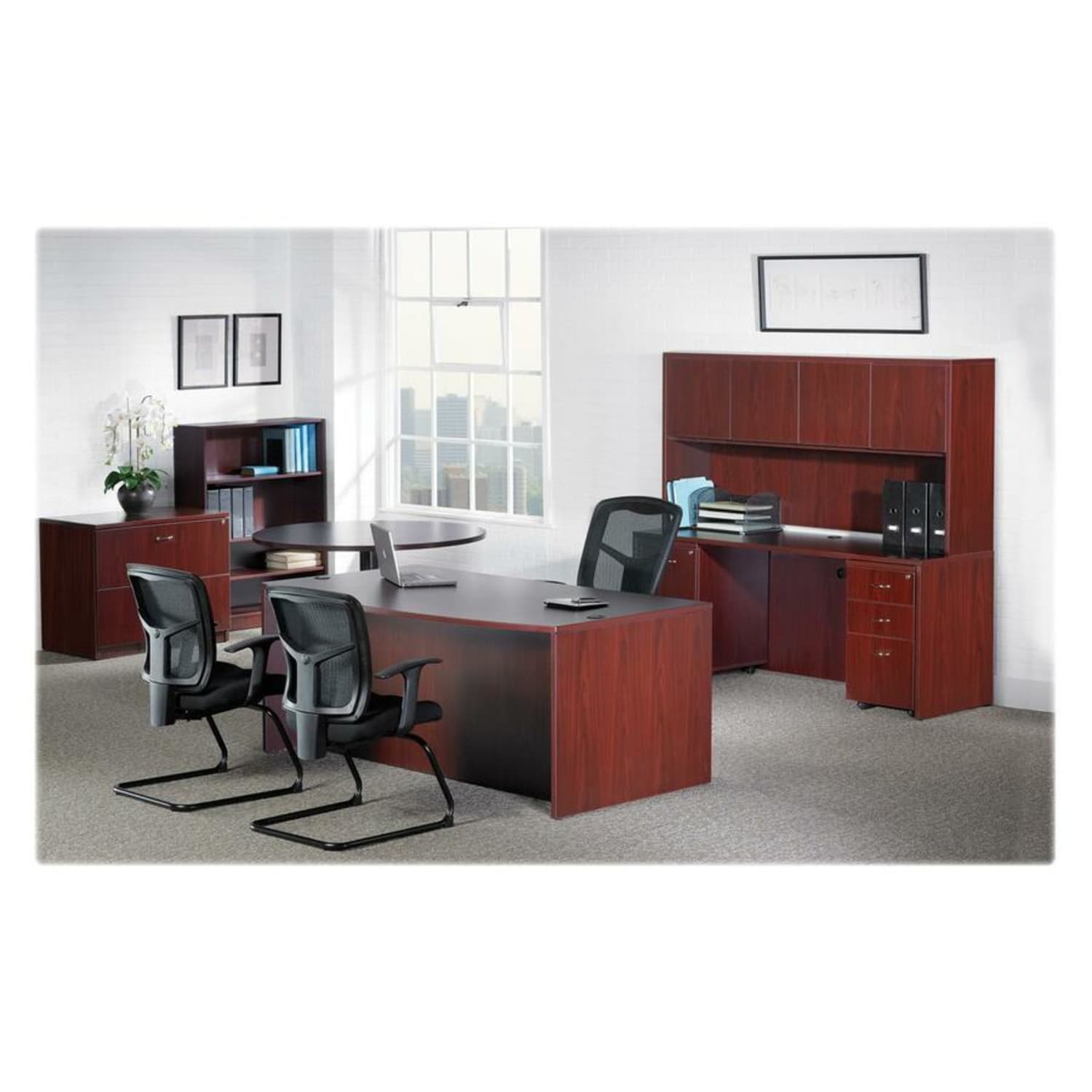 Lorell Essentials Round Table Top, 42inD, Mahogany - Image 6