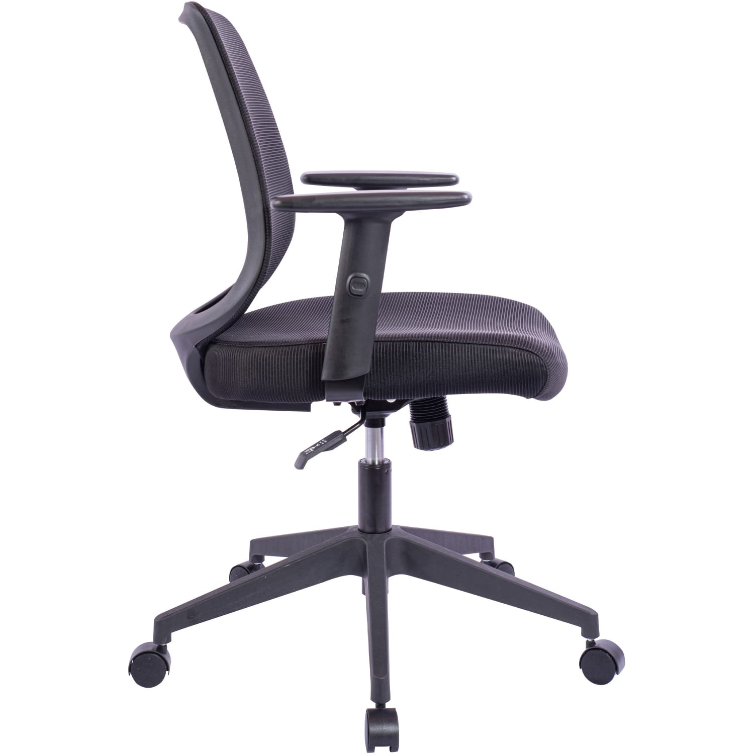 NuSparc Mid Back Task Chair  Fabric Back Material  Mid Back  5 star Base  Black  Armrest  1 Each PopularChairscom