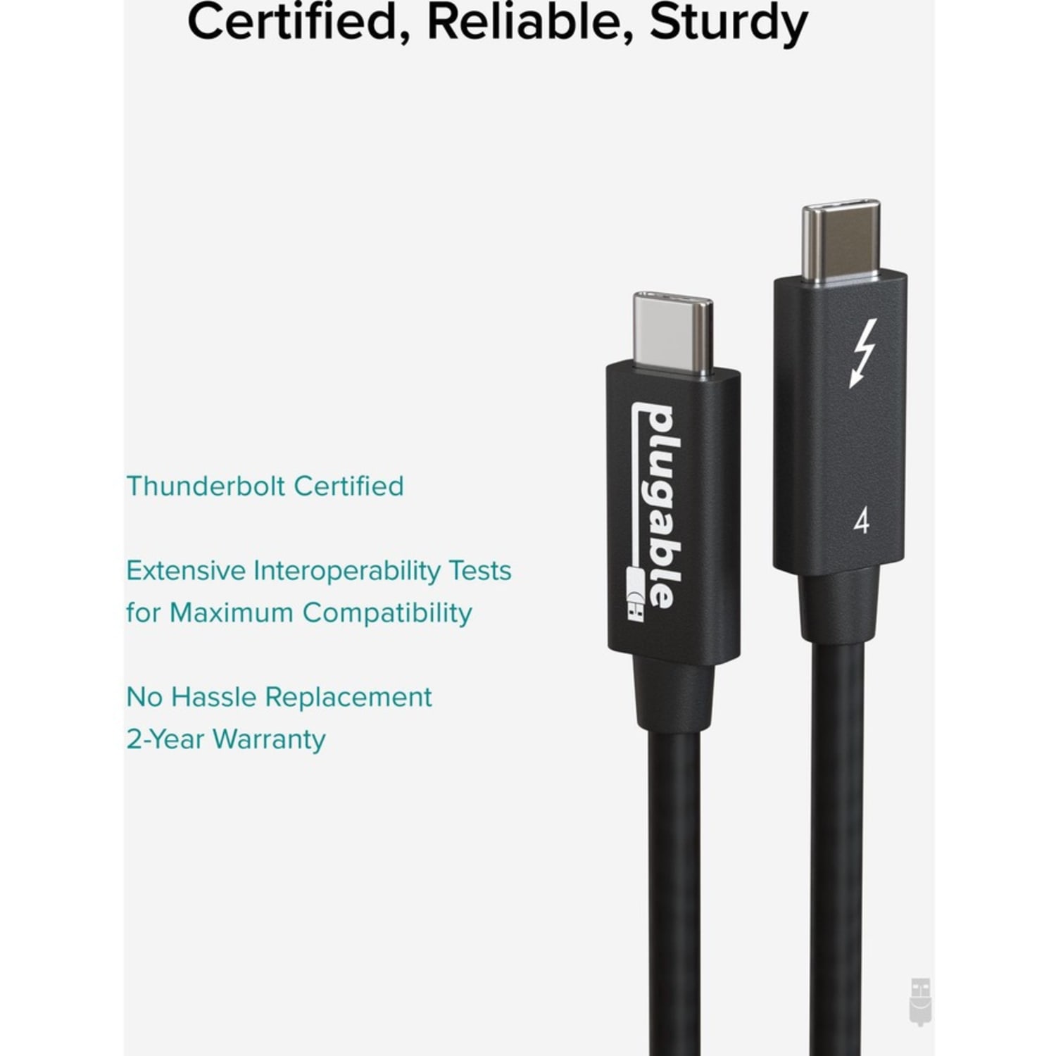 Plugable Thunderbolt 4 Cable [Thunderbolt Certified] - 2M/6.6ft, 100W Charging, Single 8K or Dual 4K Displays, 40Gbps Data Transfer, Driverless - Image 6
