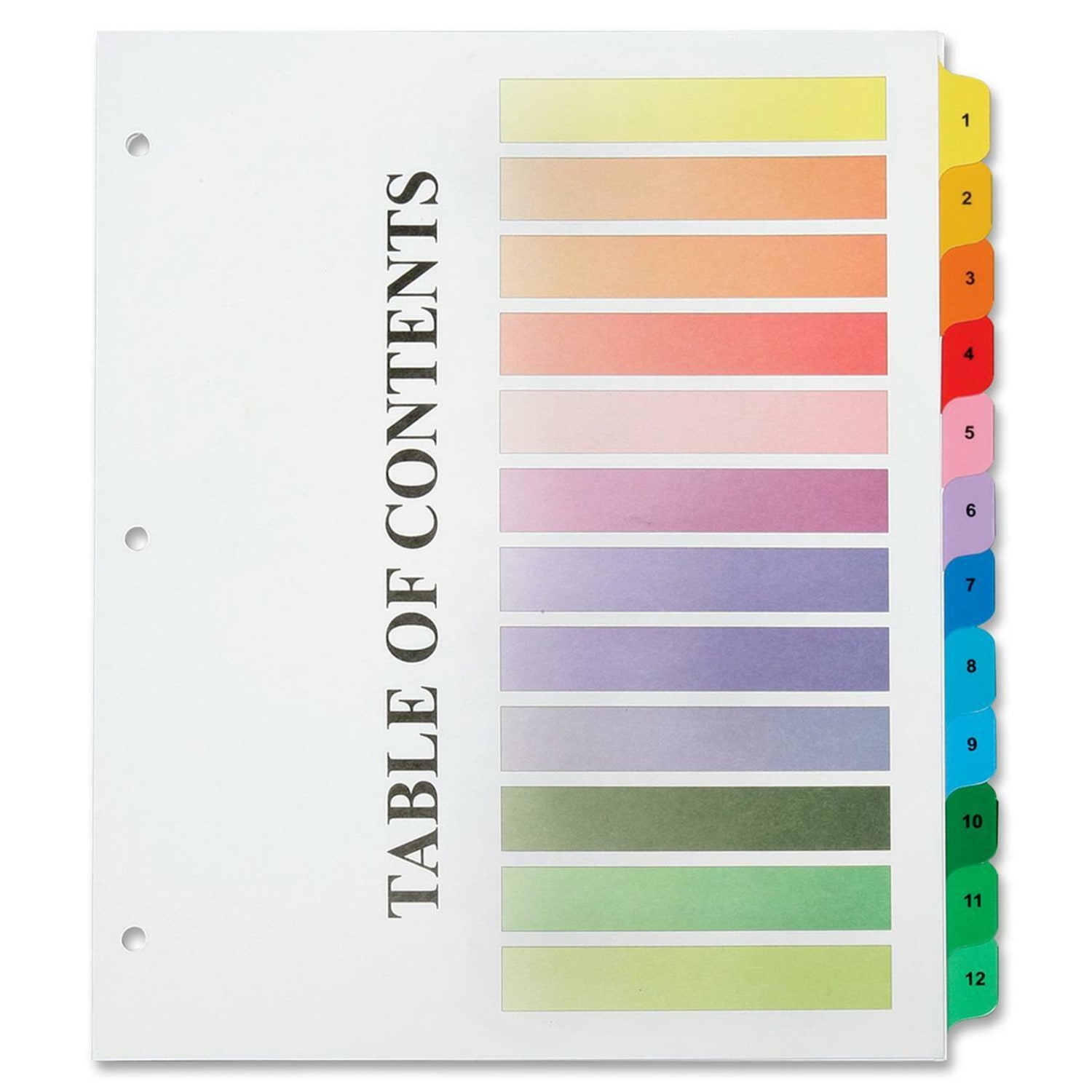 SKILCRAFT Numerical Tab Set, 8 1/2in x 11in, 30% Recycled, Set Of 12, Assorted Colors (AbilityOne 7530-01-621-5258) - Image 3
