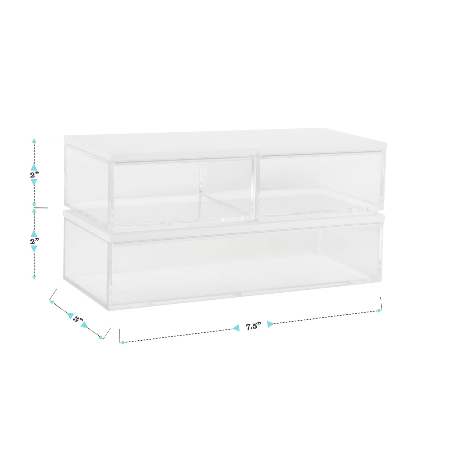 Martha Stewart Brody Plastic Storage Organizer Bins With Lids, 2inH x 3inW x 7-1/2inD, Clear/White, Set Of 3 Bins - Image 5
