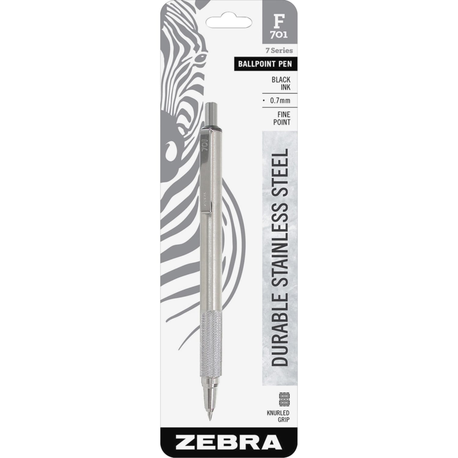 Zebra Pen STEEL 7 Series F-701 Retractable Ballpoint Pen - 0.7 mm Pen Point Size - Refillable - Retractable - Black - Stainless Steel Barrel - 6 / Box - Image 3