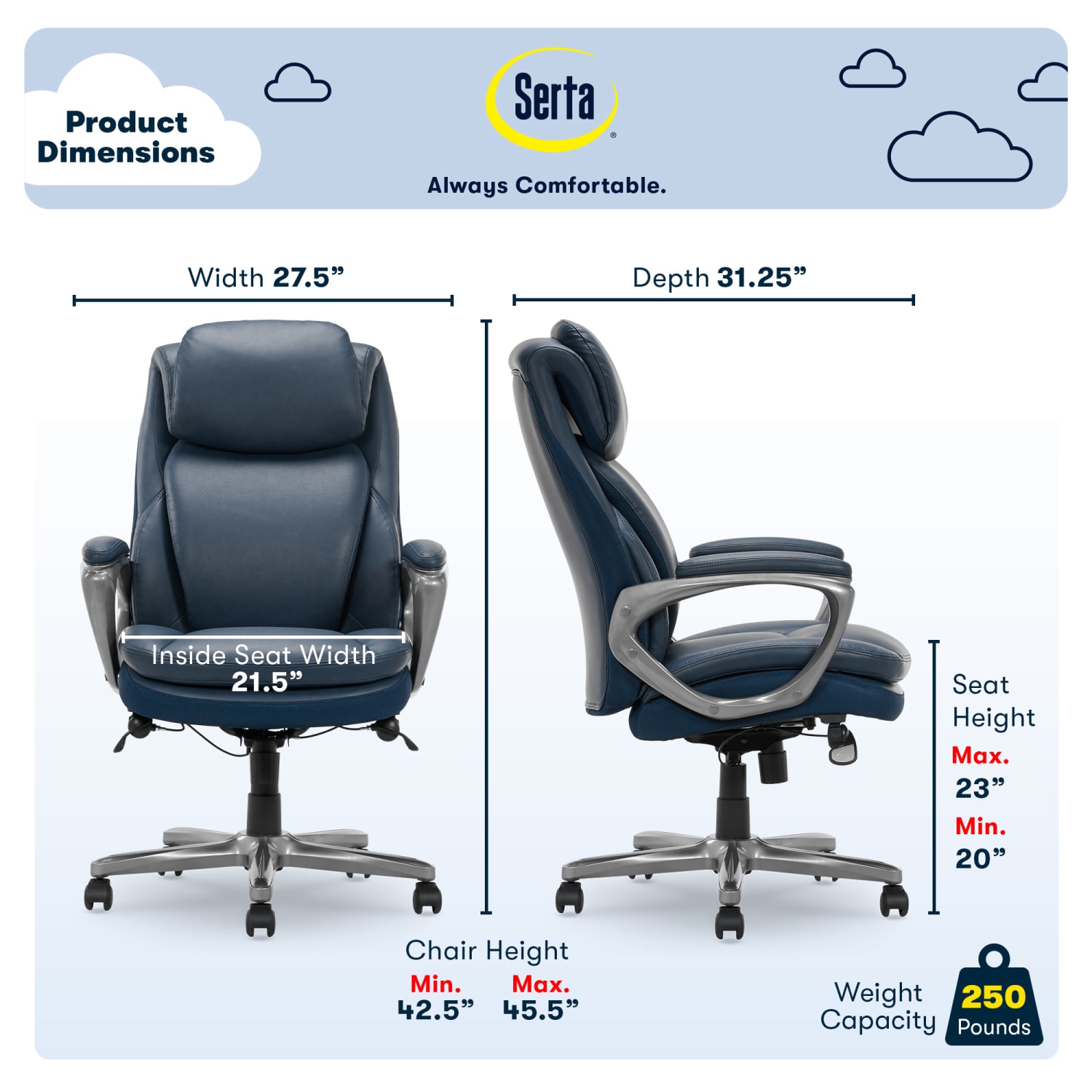Serta Smart Layers Arlington AIR Ergonomic Bonded Leather HighBack Executive Chair NavySilver PopularChairscom Serta Smart Layers Arlington AIR Ergonomic Bonded Leather High Back Executive Chair NavySilver PopularChairscom