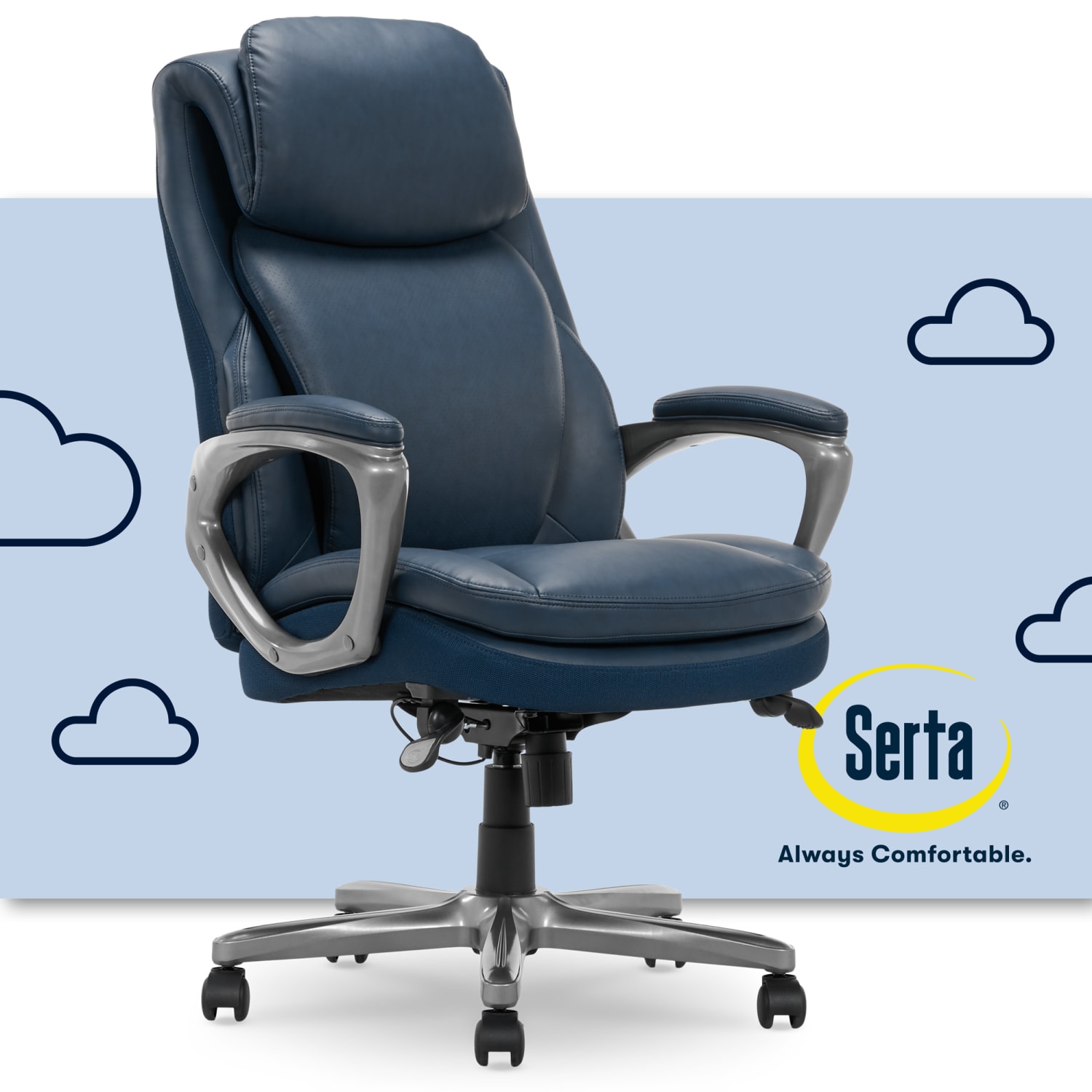 Serta Smart Layers Arlington AIR Ergonomic Bonded Leather HighBack Executive Chair NavySilver PopularChairscom Serta Smart Layers Arlington AIR Ergonomic Bonded Leather High Back Executive Chair NavySilver PopularChairscom