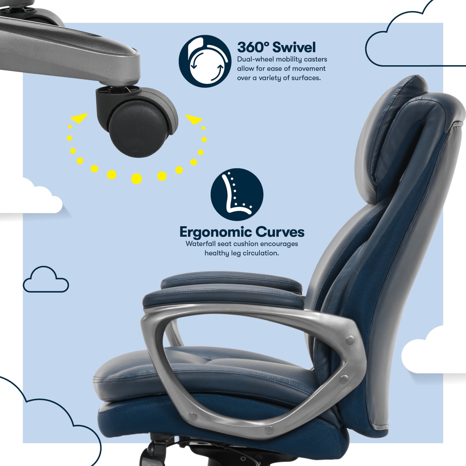 Serta Smart Layers Arlington AIR Ergonomic Bonded Leather HighBack Executive Chair NavySilver PopularChairscom Serta Smart Layers Arlington AIR Ergonomic Bonded Leather High Back Executive Chair NavySilver PopularChairscom