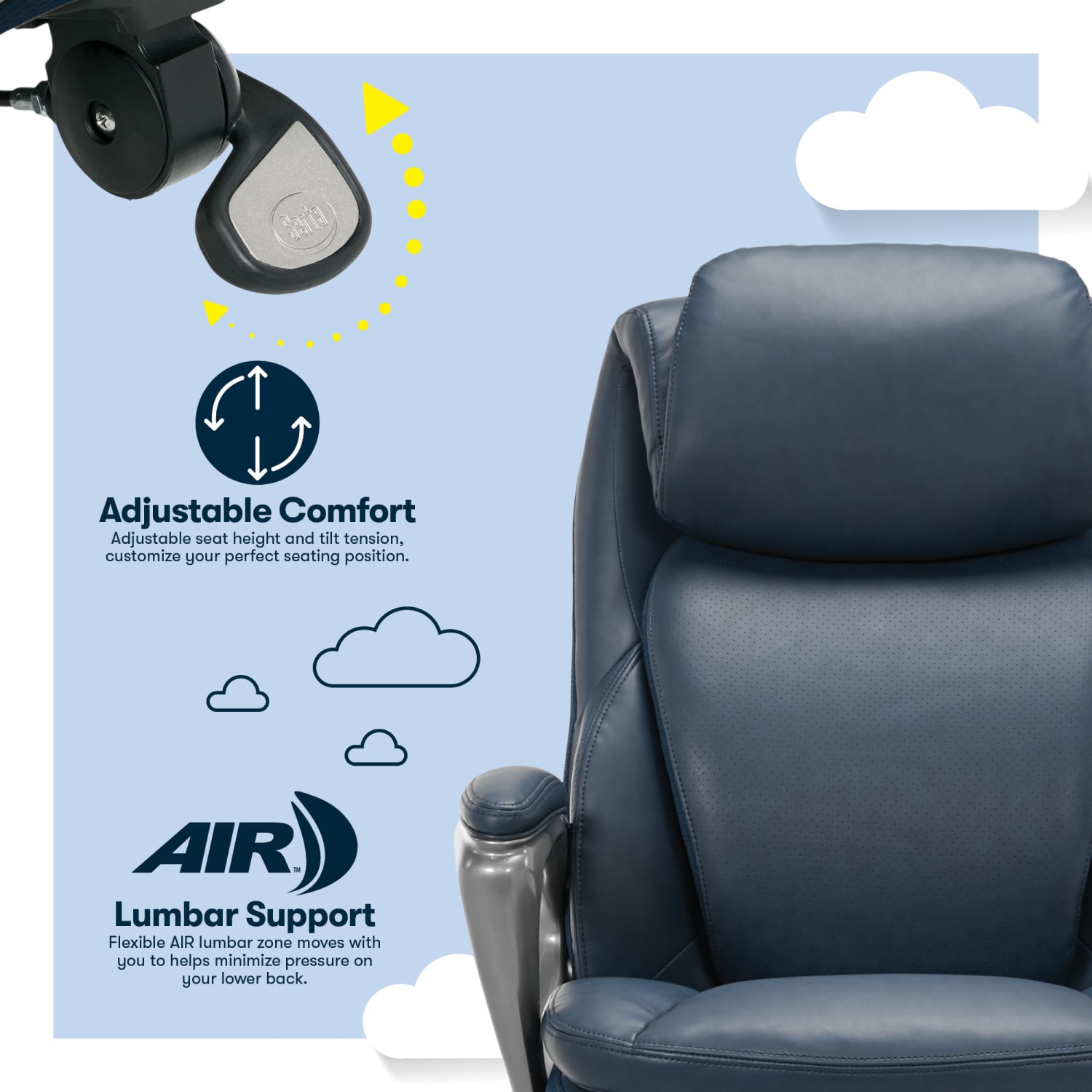 Serta Smart Layers Arlington AIR Ergonomic Bonded Leather HighBack Executive Chair NavySilver PopularChairscom Serta Smart Layers Arlington AIR Ergonomic Bonded Leather High Back Executive Chair NavySilver PopularChairscom