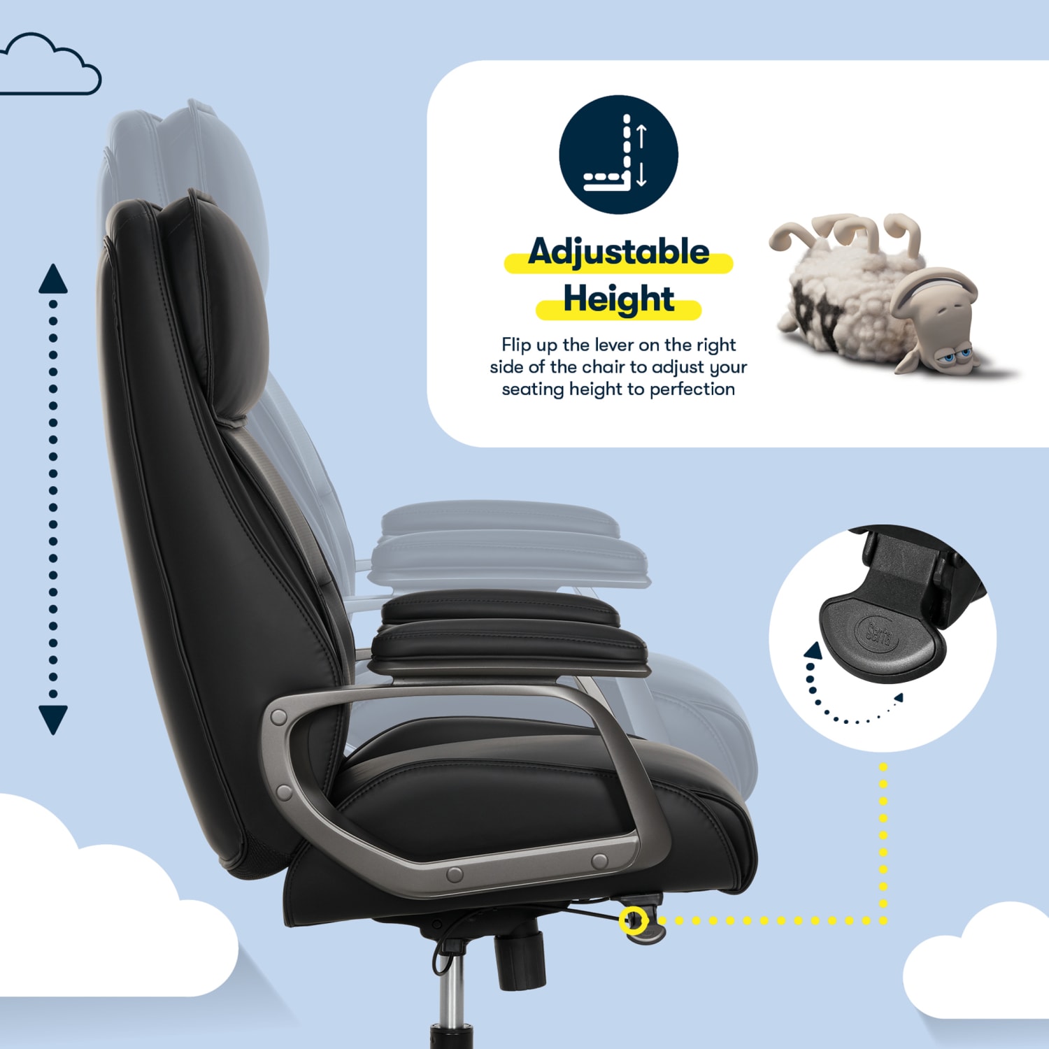 Serta® SmartLayers™ Mosby Ergonomic Vegan Leather High-Back Executive Office Chair, Black/Dark Gray, BIFMA Compliant - Image 7