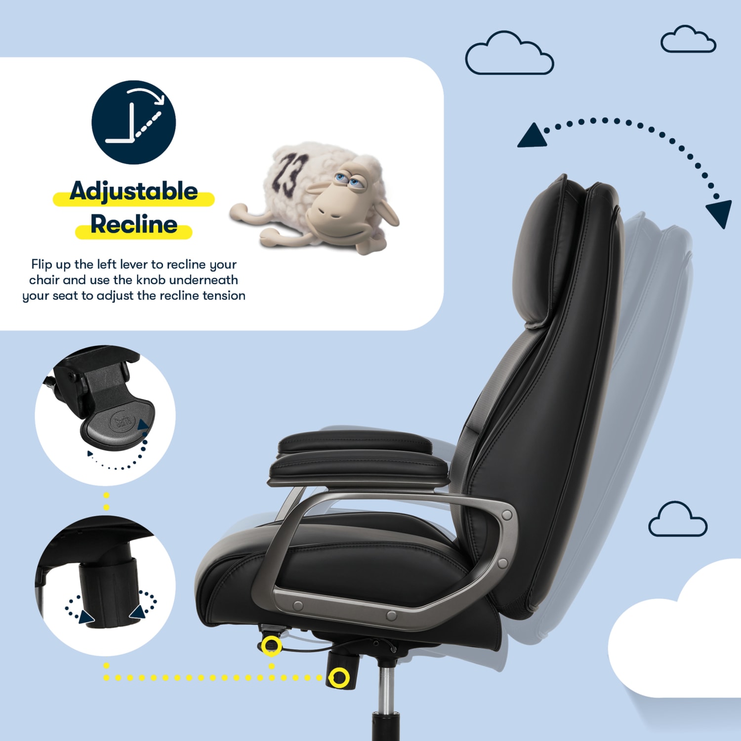 Serta® SmartLayers™ Mosby Ergonomic Vegan Leather High-Back Executive Office Chair, Black/Dark Gray, BIFMA Compliant - Image 8