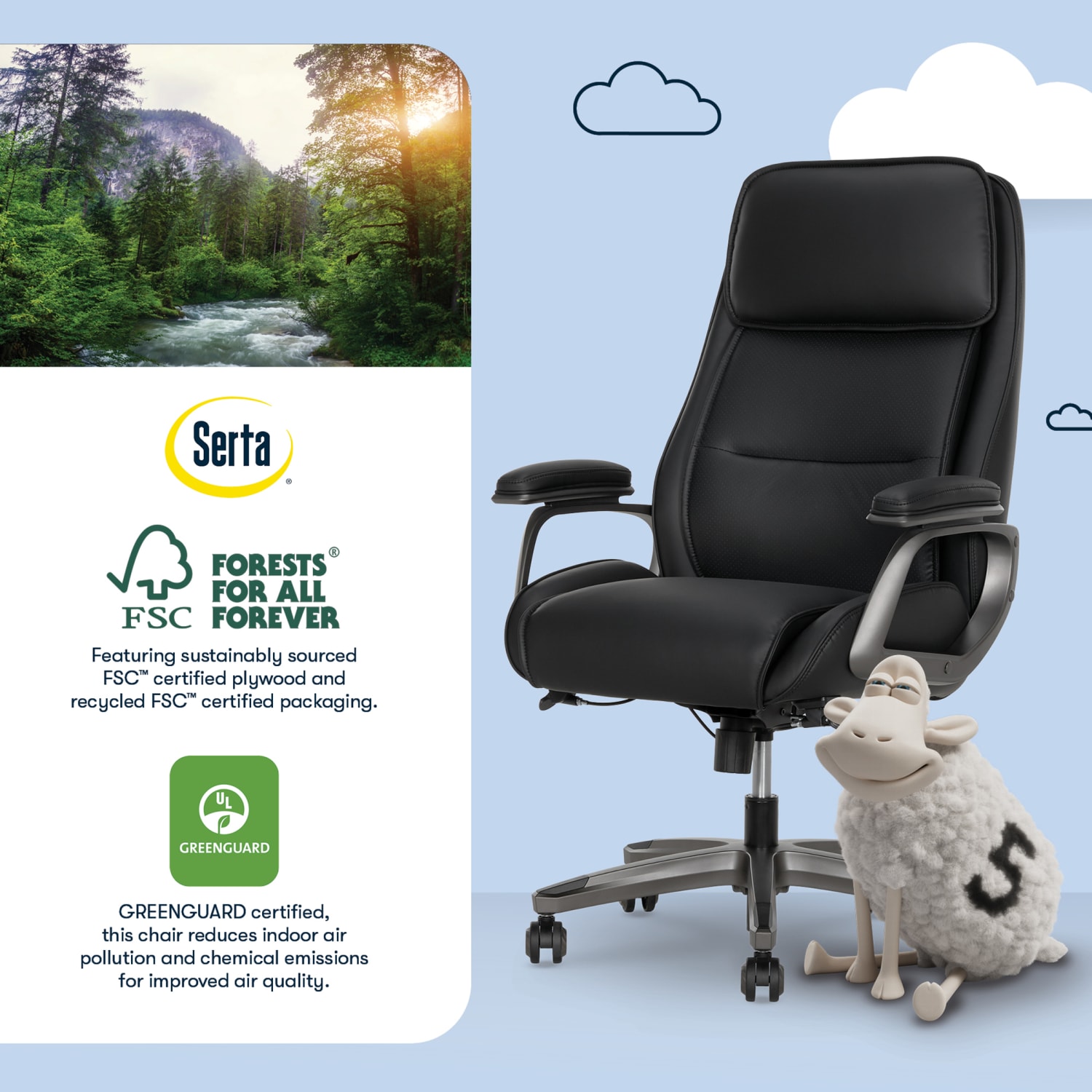 Serta® SmartLayers™ Mosby Ergonomic Vegan Leather High-Back Executive Office Chair, Black/Dark Gray, BIFMA Compliant - Image 11