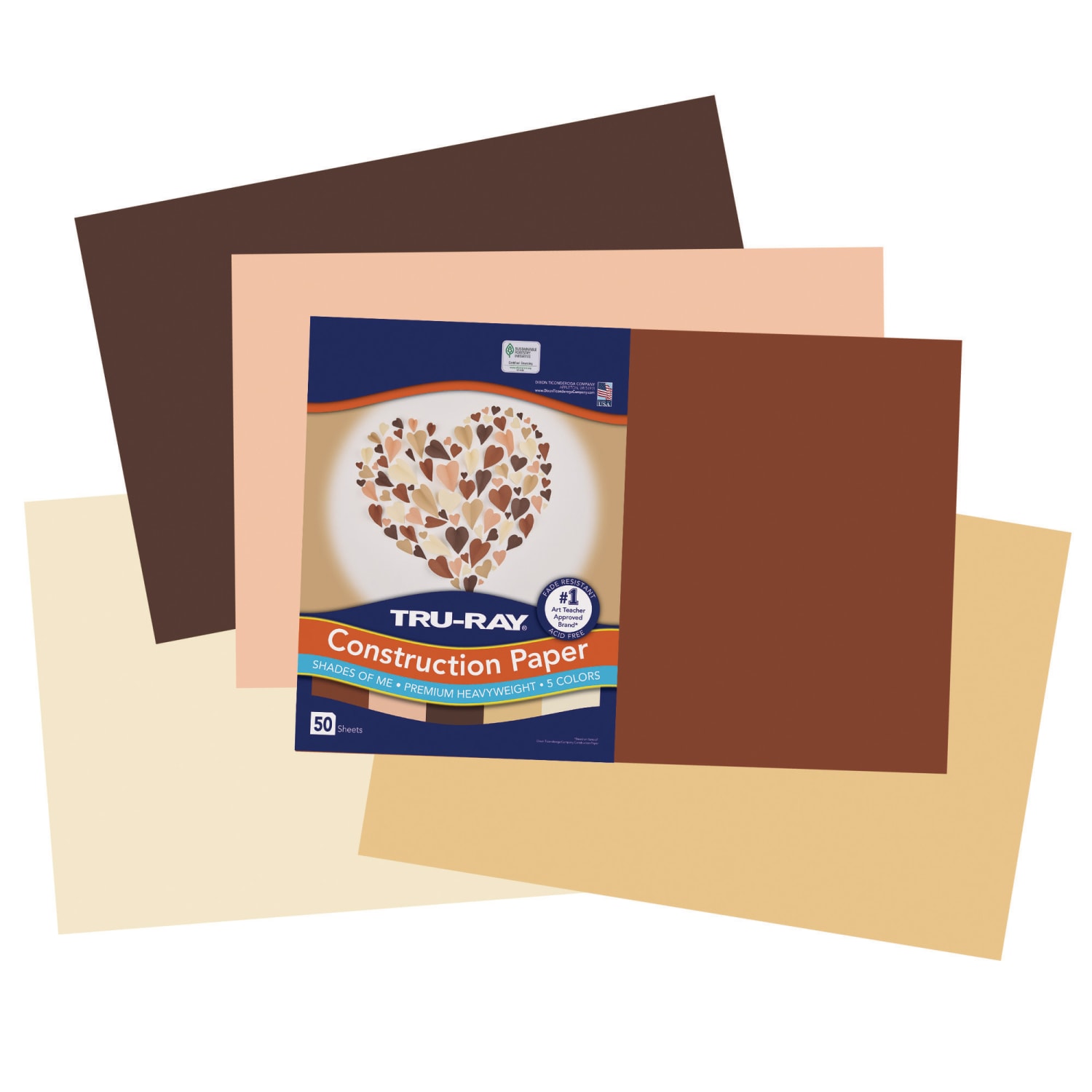 Tru-Ray Construction Paper, Heavyweight, 12in x 18in, 5 Assorted Skin Tone Colors, 50 Sheets Per Pack, Set Of 5 Packs - Image 4