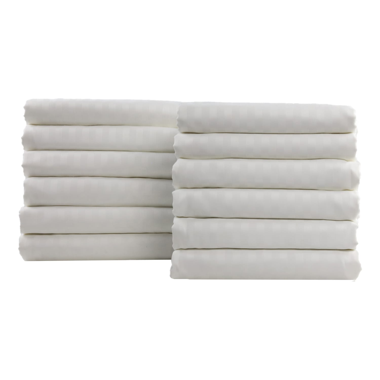 1888 Mills Lotus Satin Stripe Queen Flat Sheets, 96in x 120in, White, Case of 12