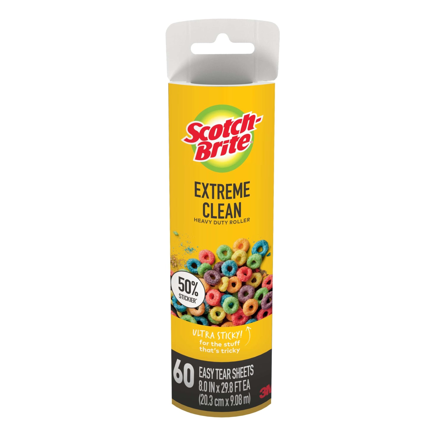 Scotch-Brite Extreme Clean Large Lint Roller Refill, 8 in., 1 Pack, 60 Adhesive Sheets Total, 50% Stickier, Heavy Duty for Removing Debris