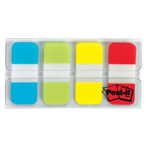 Post-it Tabs, .625 in., 10/Color, 40/Dispenser, Solid, Aqua, Yellow, Pink, Violet