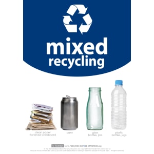 Recycle Across America Mixed Standardized Recycling Labels, MXD-1007, 10in x 7in, Navy Blue