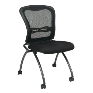 Office Star Folding Chair With Casters Deluxe With Mesh Back CoalTitanium Set Of 2 PopularChairscom   