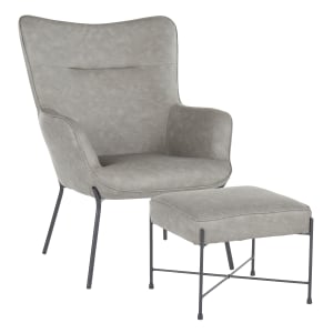 LumiSource Izzy Industrial Lounge Chair And Ottoman Set BlackGray PopularChairscom   