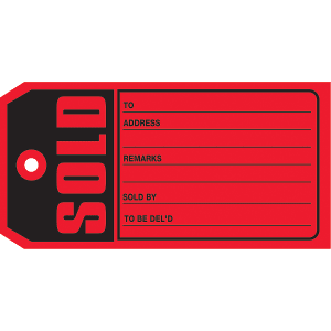 Partners Brand "Sold" Tags, #5, 4 3/4in x 2 3/8in, Red, Box Of 500