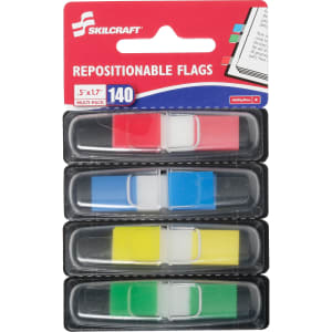 SKILCRAFT Self-Adhesive Repositionable Color Flags, 1/2in x 1 3/4in, Assorted Colors (AbilityOne 7510-01-620-0283)