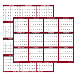 2025-2026 SwiftGlimpse Academic Erasable Monthly Wall Calendar, 18in x 24in, White/Maroon, July 2025 To June 2026