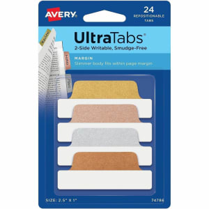 Avery UltraTabs Repositionable Margin Tabs - Write-on Tab(s) - 1in Tab Height x 2.50in Tab Width - Gold, Silver, Rose Gold, Copper Tab(s) - 24 / Pack