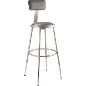 National Public Seating Adjustable Vinyl Padded Task Stool With Backrest 38in   47 12inH Gray PopularChairscom   