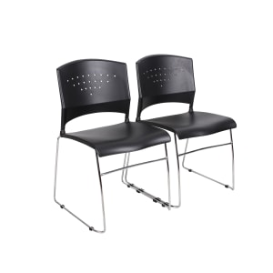 Boss Office Products Plastic Seat Plastic Back Stacking Chair 18in Seat Width Black SeatChrome Frame Quantity 2 PopularChairscom   