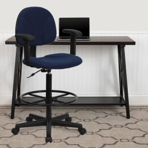 Flash Furniture Fabric Drafting Chair with Adjustable Arms Cylinders 225ft 27ftH or 26ft 305ftH NavyBlack PopularChairscom   