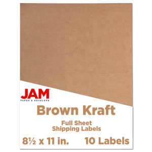JAM Paper Full-Page Mailing And Shipping Labels, 337628602, 8 1/2in x 11in, Brown Kraft, Pack Of 10