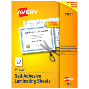 Avery Permanent Self-Adhesive Laminating Sheets, 9in x 12in, Clear, Pack Of 50