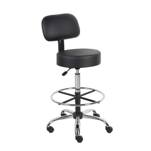 Boss Office Products Antimicrobial Medical Stool With Back And Foot Ring BlackChrome PopularChairscom   