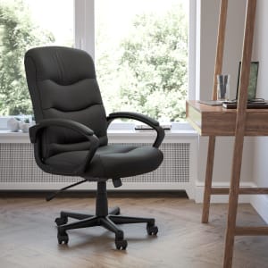 Flash Furniture LeatherSoft Faux Leather Mid Back Swivel Task Chair With 24 12in Back Cushion Black PopularChairscom   