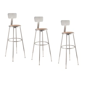 National Public Seating Adjustable Hardboard Stools With Backs, 32in-39inH, Gray, Set of 3
