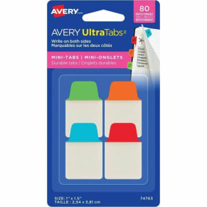 Avery UltraTabs Repositionable Mini Tabs - Write-on Tab(s) - 1.50in Tab Height x 1in Tab Width - Assorted Tab(s) - 80 / Pack