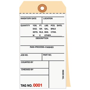B O X Packaging Manila Inventory Tags, 2-Part Carbonless, 1000-1499, Box Of 500