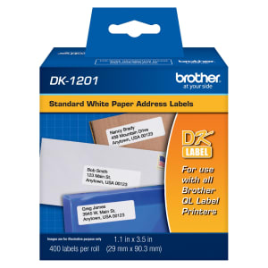 Brother DK-1201 Standard Address Labels, DK1201, 3 1/2in x 1 1/2in, White, Pack Of 400