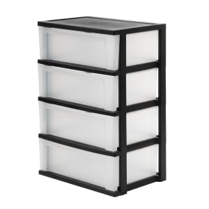 Iris Nesting Stacking Wide Chest, 4 Drawers, 29 Qt, Black