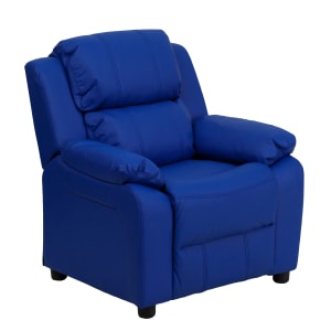 Flash Furniture Deluxe Padded Contemporary Vinyl Kids Recliner Accent Chair With Storage Arms Blue PopularChairscom   