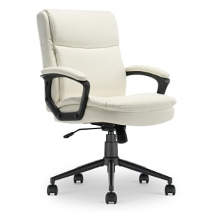 Click365 Transform 2.0 Ergonomic Bonded Leather Mid-Back Office Chair, White/Black